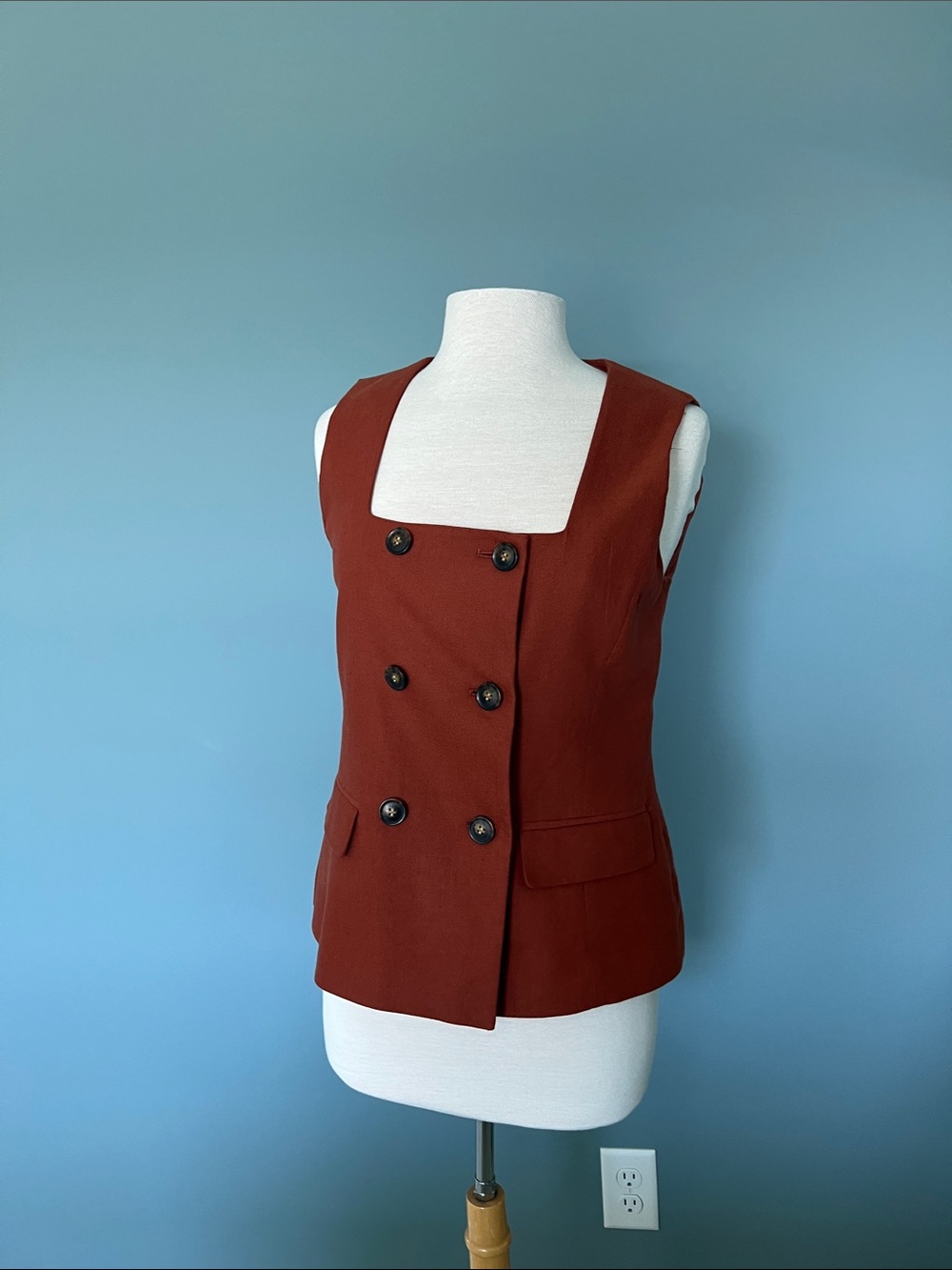 LOFT Rust Double-Breasted Sleeveless Vest